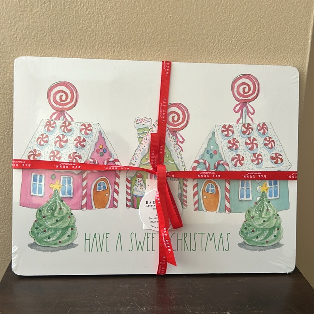 Rae Dunn Set Of 4 Christmas Placemats New Gingerbread House Peppermint